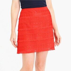 J. Crew Tomato Red Lace Mini Skirt, Size 6